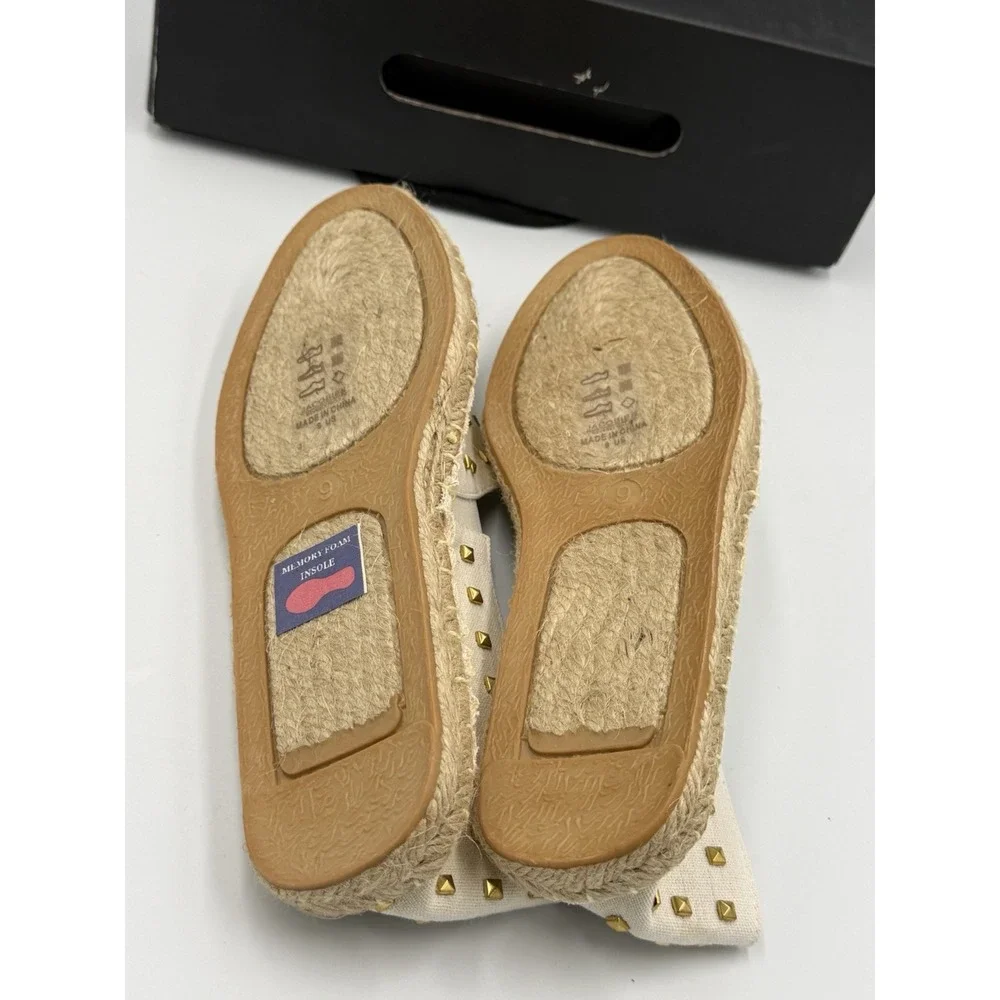 Jacobies Zuri Espadrille Slip On Shoes Womens 9 White Rhinestone Casual NWB